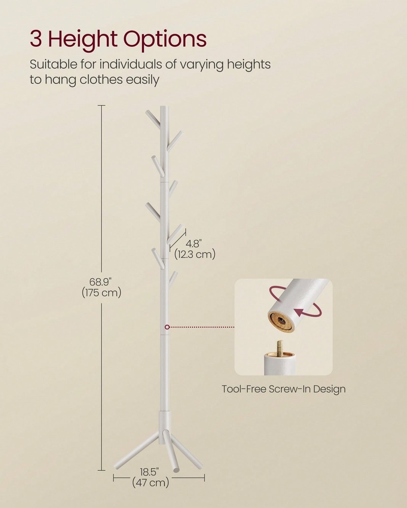 VASAGLE Solid Wood Coat Rack, Free Standing Tree-Shaped Coat Rack-FGQA