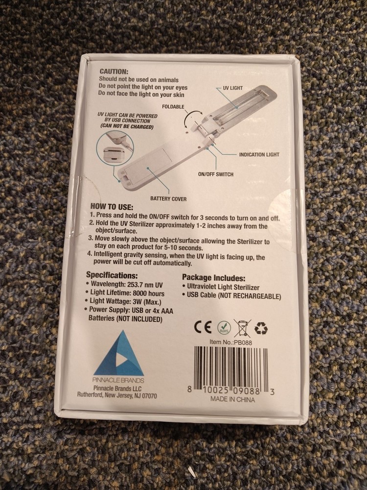 Ultraviolet Light Sterilizer Multi-Purpose PortableUVSntztn Kills 99.99% Germs