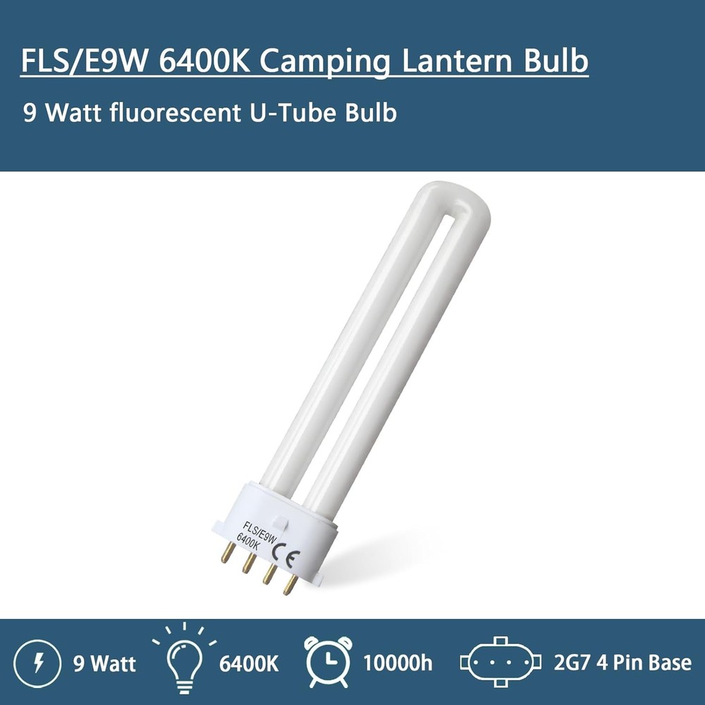 9W Fluorescent Camping Lantern Bulb 2G7 2 Pack New