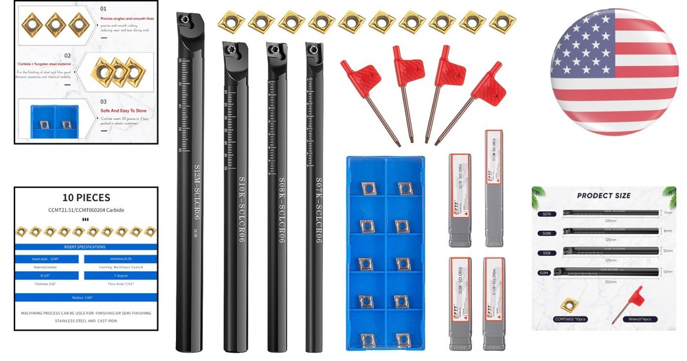 Professional 14-Piece Lathe Turning Set - Durable Carbide Inserts Included