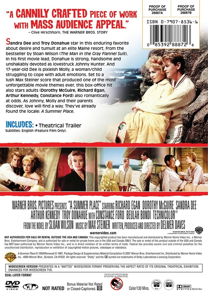 A Summer Place DVD Sandra Dee NEW