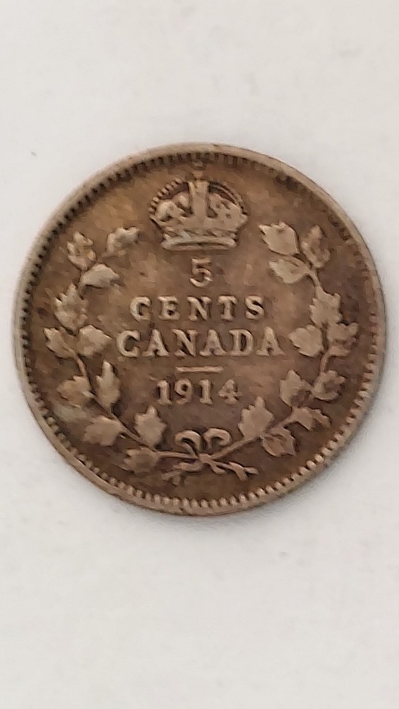 1914 Canada 5 Cent Silver, .925 Silver