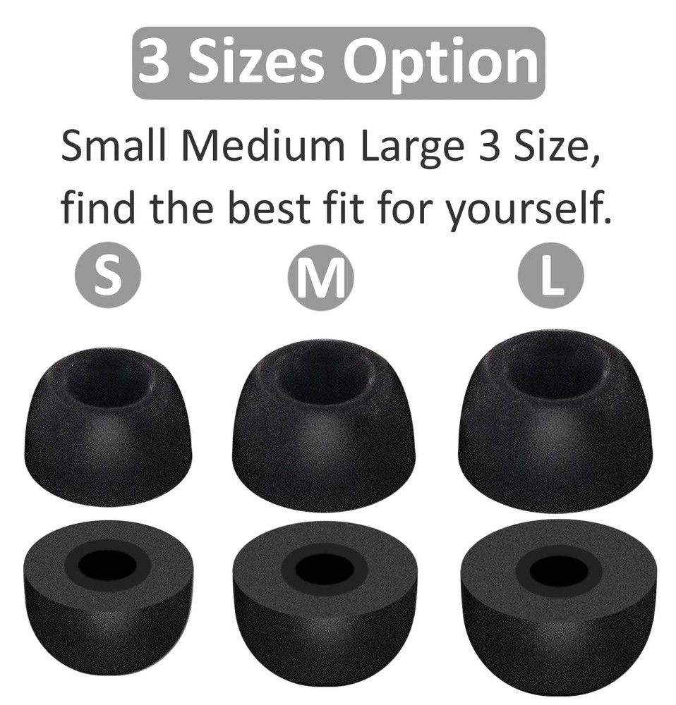 Memory Foam Tips Compatible with Google Pixel Buds S/M/L, memory foam black
