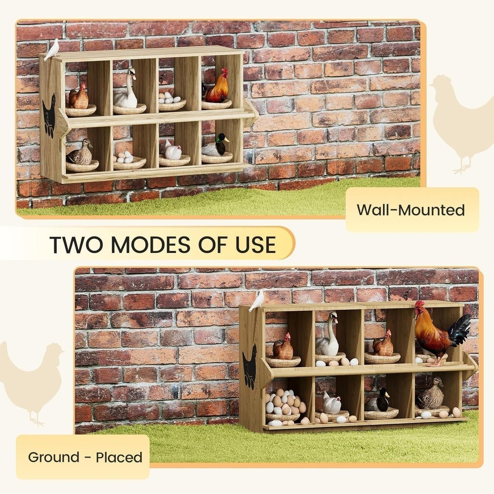 Chicken Nesting Box, 8 Compartment Wooden Nesting Boxes for Chickens with Per...
