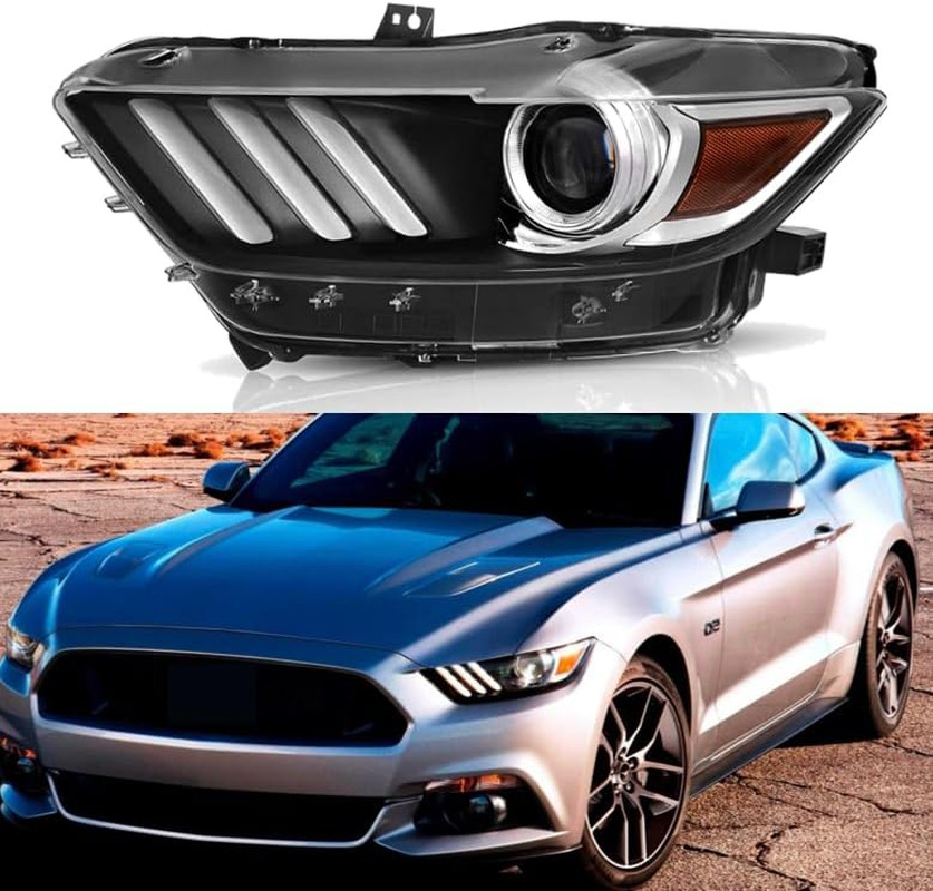Headlight Assembly Fit for Ford Mustang 2015 2016 2017 without Bulbs (D3S), Blac