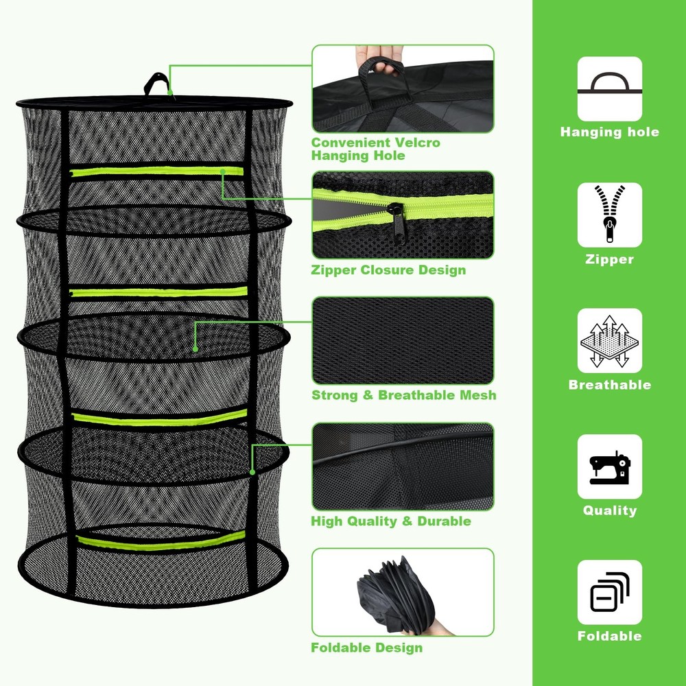 8 Layer Mesh Hanging Herb Drying Rack with Green Zipper Pruning Shears