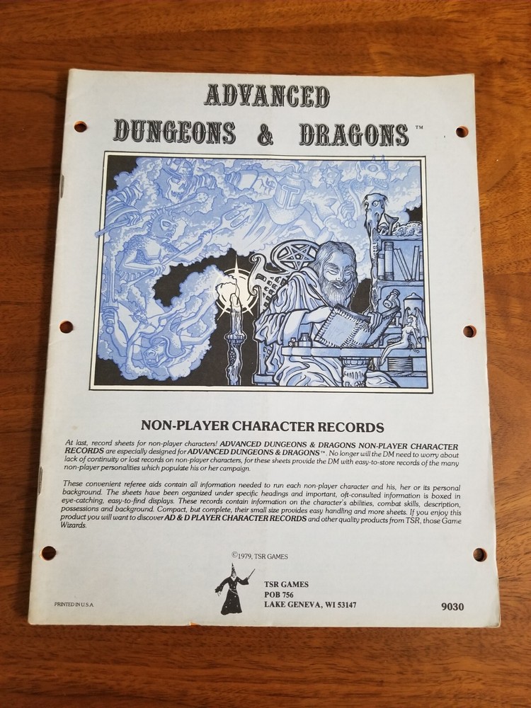 AD&D 1st Edition Non-Player Character Records - NPC Sheets TSR