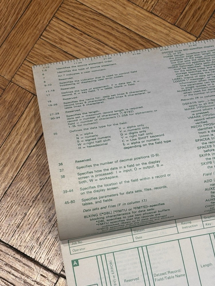 Vintage IBM 5280 Data Description Specification Sheets - UNUSED BOOK