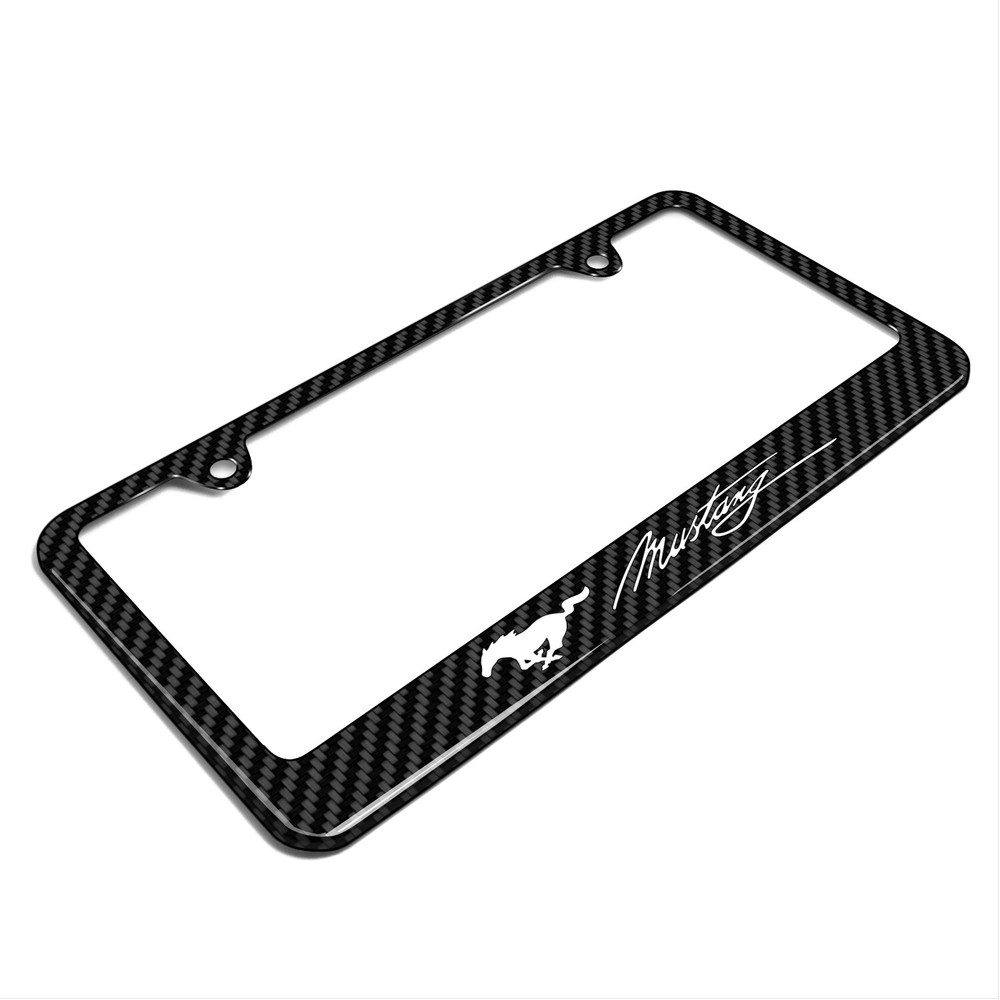 Ford Mustang Script Black Carbon Fiber Look ABS Plastic License Plate Frame