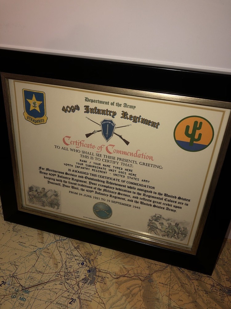 409TH INFANTRY REGIMENT / COMMEMORATIVE - CERTIFICATE OF COMMENDATION