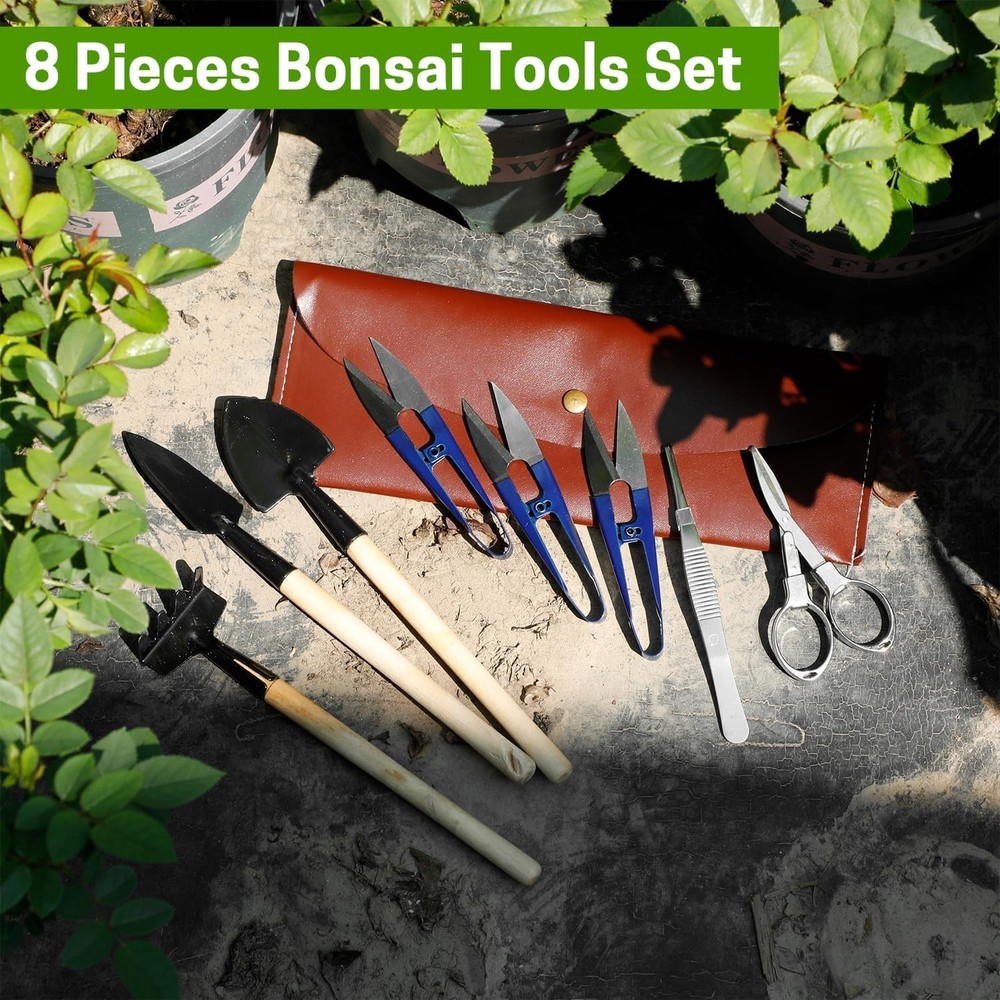 8-Piece Bonsai Tool Set - Pruning Scissors, Rake & Trimmer for Enthusiasts