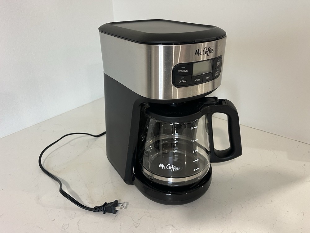 Mr. Coffee 12-Cup Programmable Filter Coffee Machine Black Silver Glass Carafe