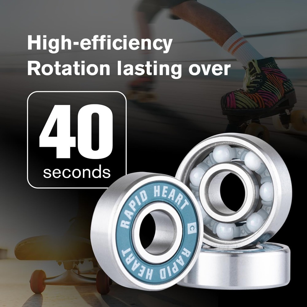 Rapid Heart 8 Pack 608 2RS Precision Ceramic Blue Bearings. 40+ Seconds Spin ...