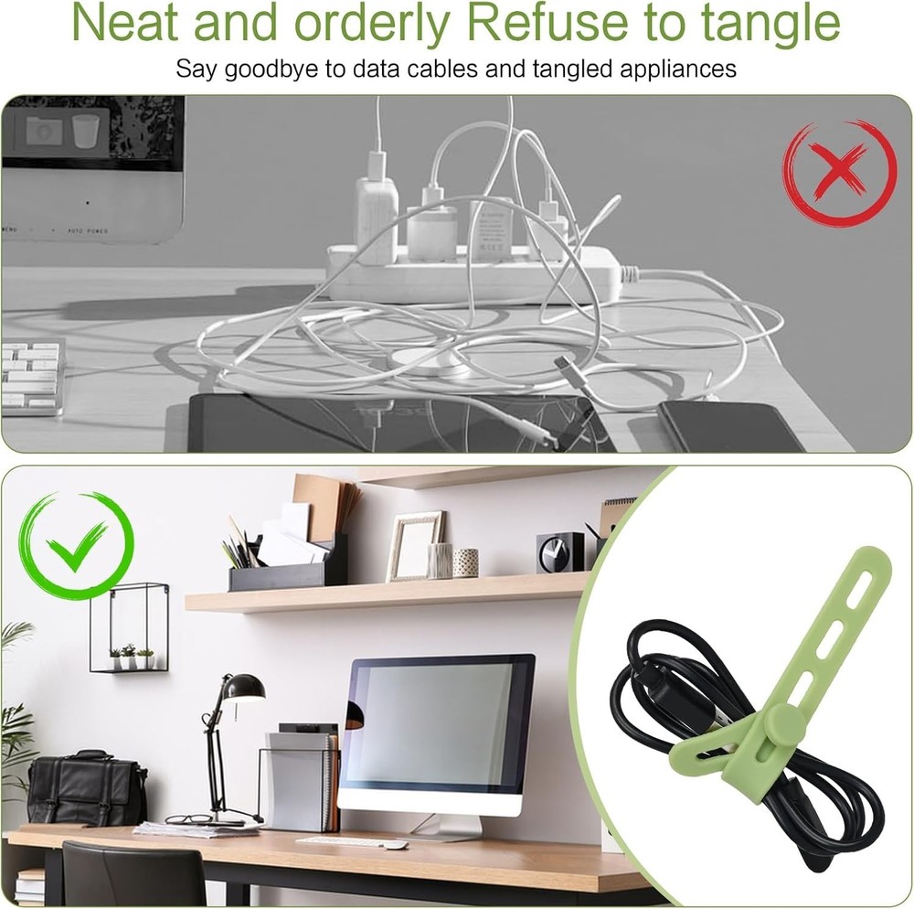 24 Pack Reusable Silicone Cable Ties Adjustable Cord Organizer