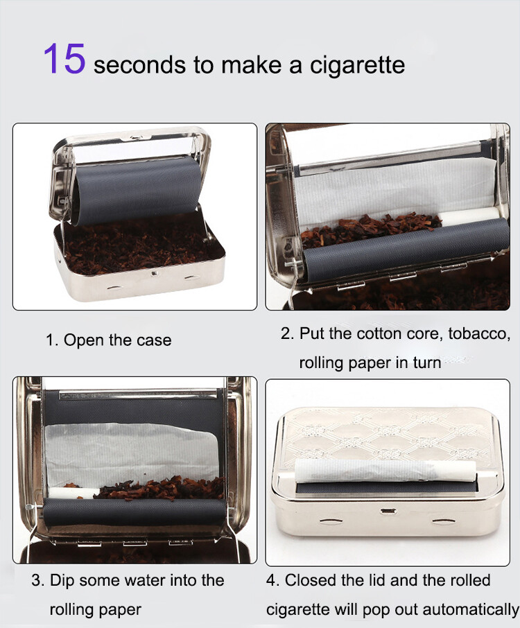 SILVER AUTOMATIC ROLLING Machine Tin Box Metal Roller Cigarette Tobacco Roll