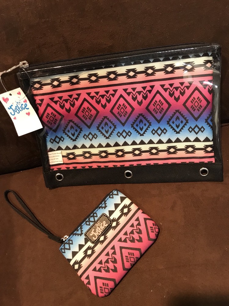 JUSTICE AZTEC RAINBOW PENCILCASE & WRISTLET SET MULTICOLOR SUPER CUTE!!