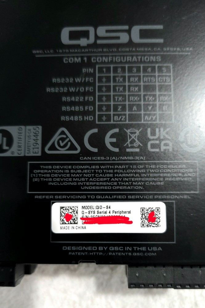 QSC QIO-S4 Q-SYS Peripheral Controller Network I/O NEW