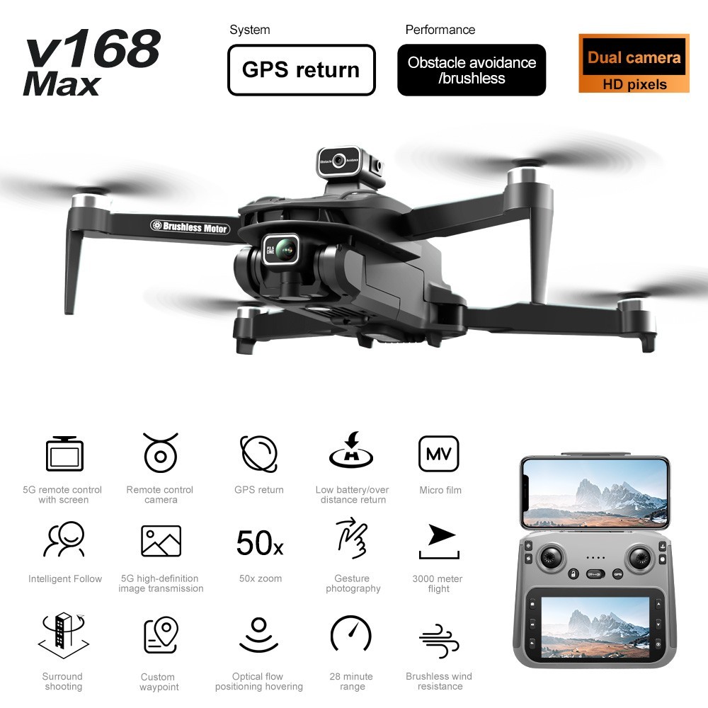 V168 GPS Drone with Camera Obstacle Avoidance One Key Return Altitude Hold