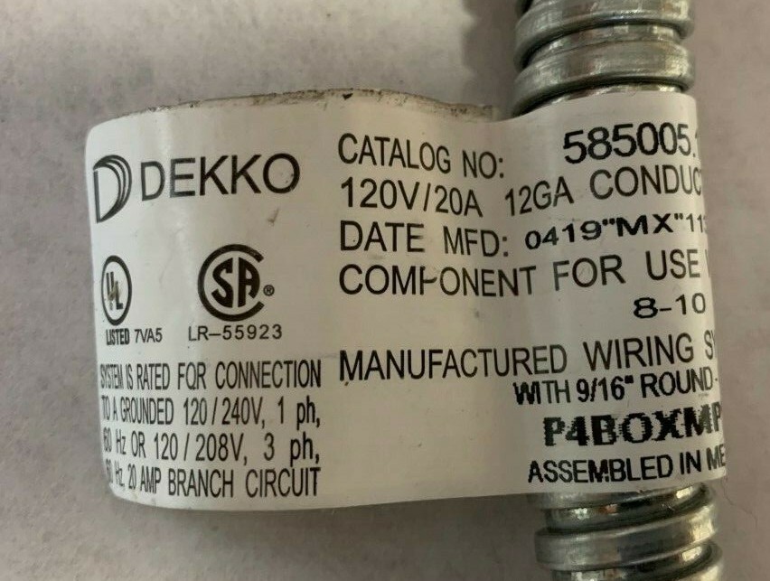 Dekko Cat #585005.1.1 Wiring Connection System