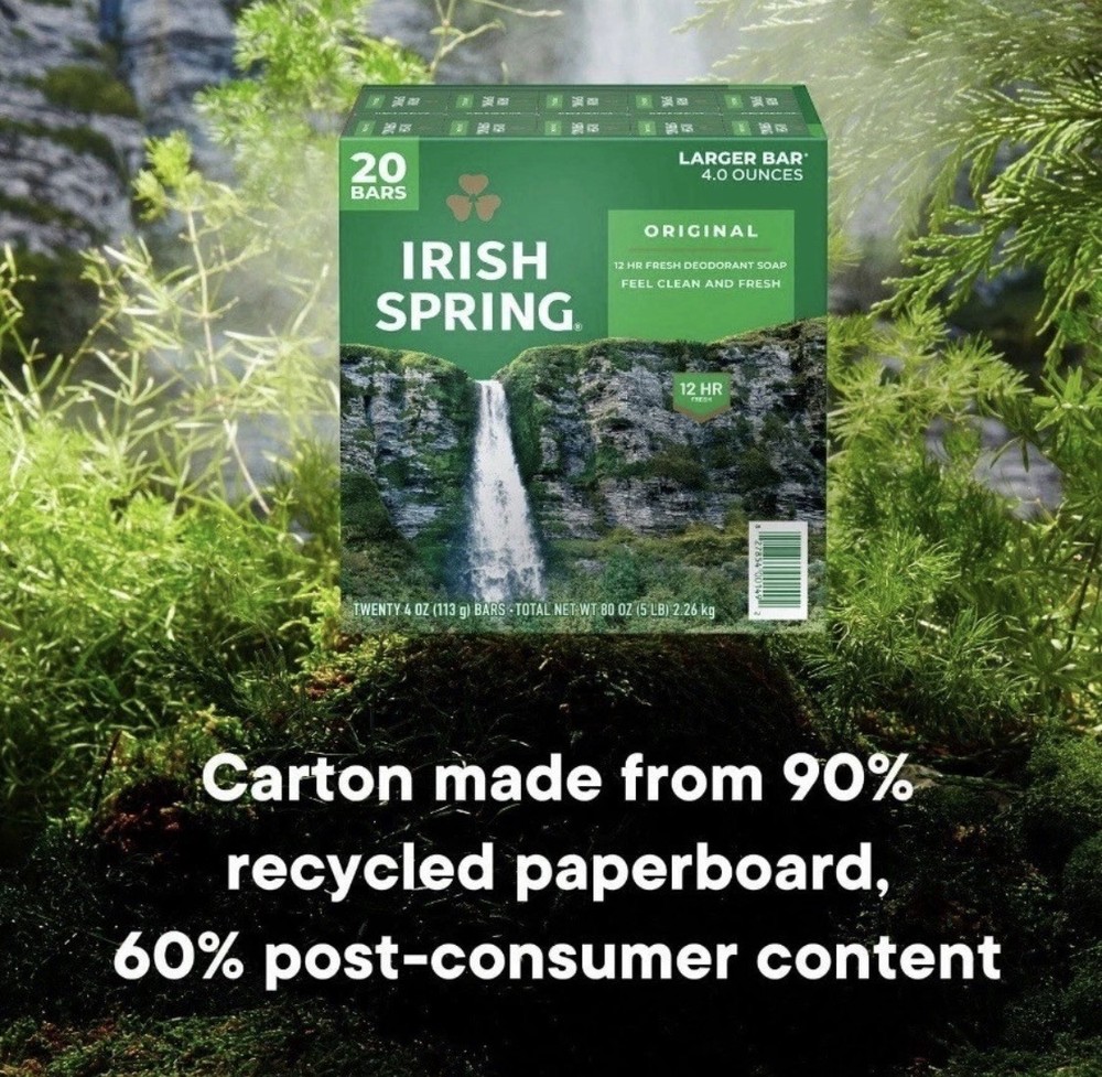 Irish Spring Bar Soap Original Clean 4oz 20 Pack Refreshing Deodorant