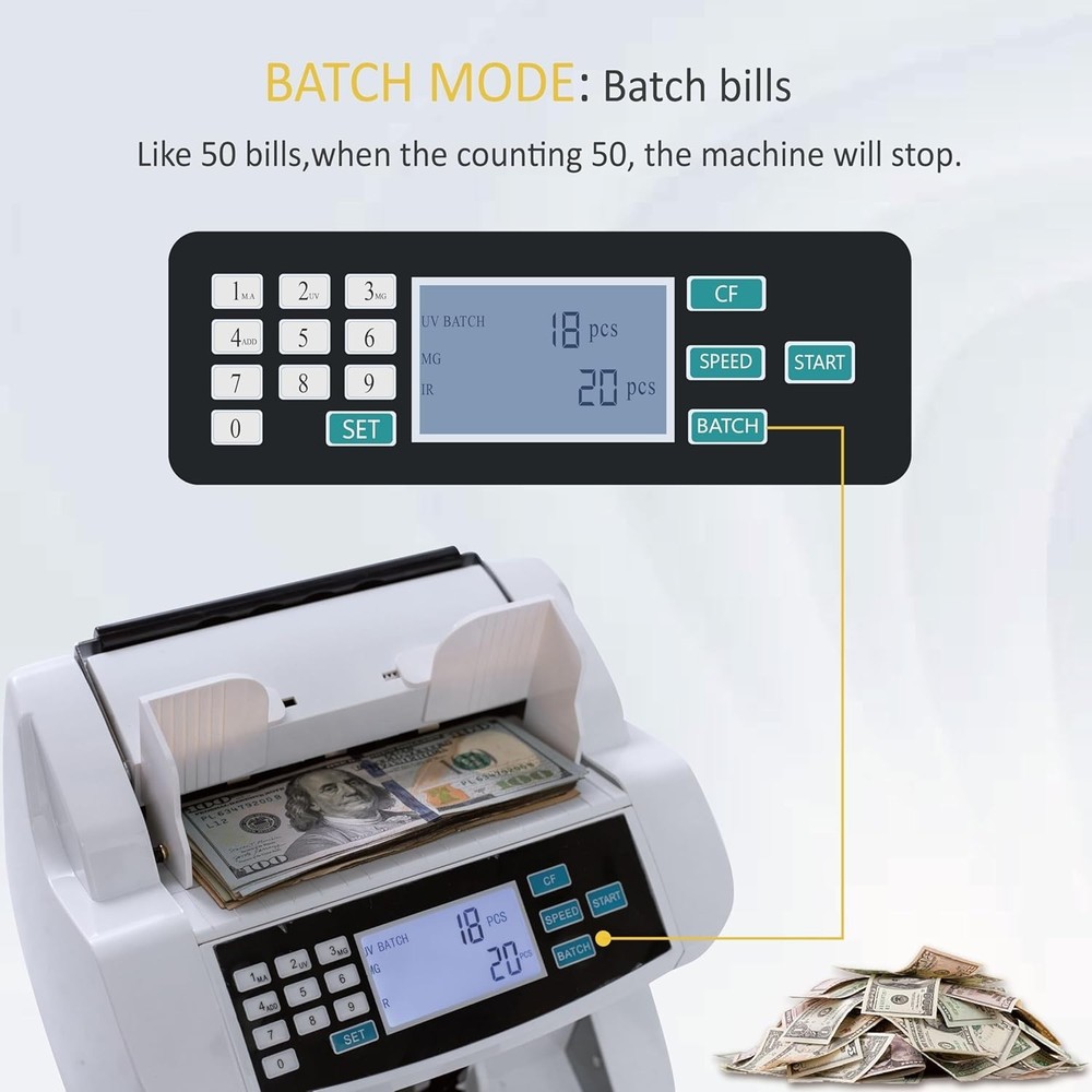 Bill Counter Money Counte Machine Batch Mode Banknote Counter LCD Display UV/...