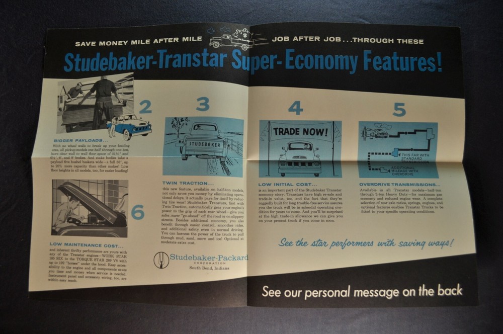 1957 Studebaker Transtar Truck Mailer Brochure Folder Stake Excellent Original
