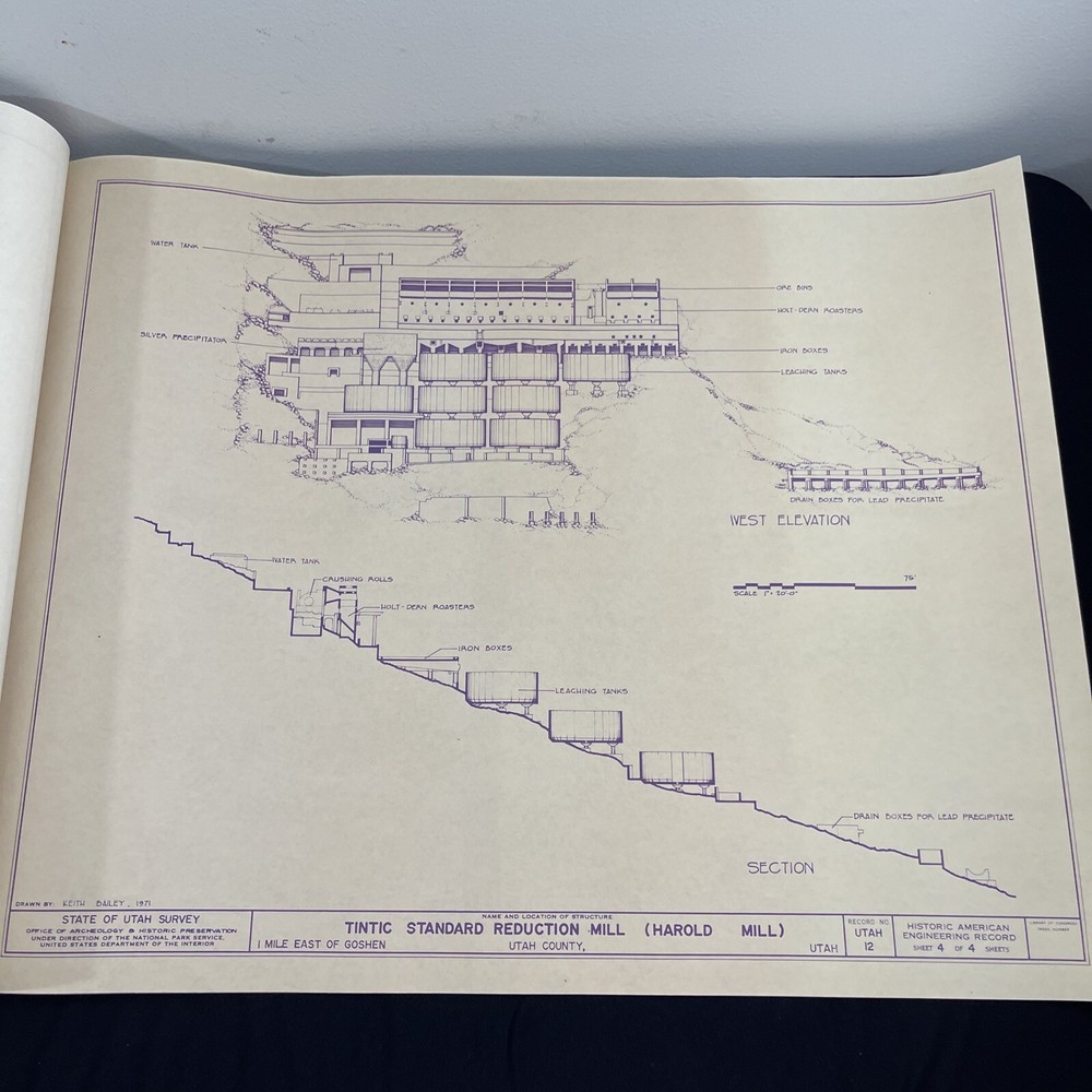 Eureka Utah Tintic Standard Reduction Mill Blueprint Plan Engineering Vtg Mining