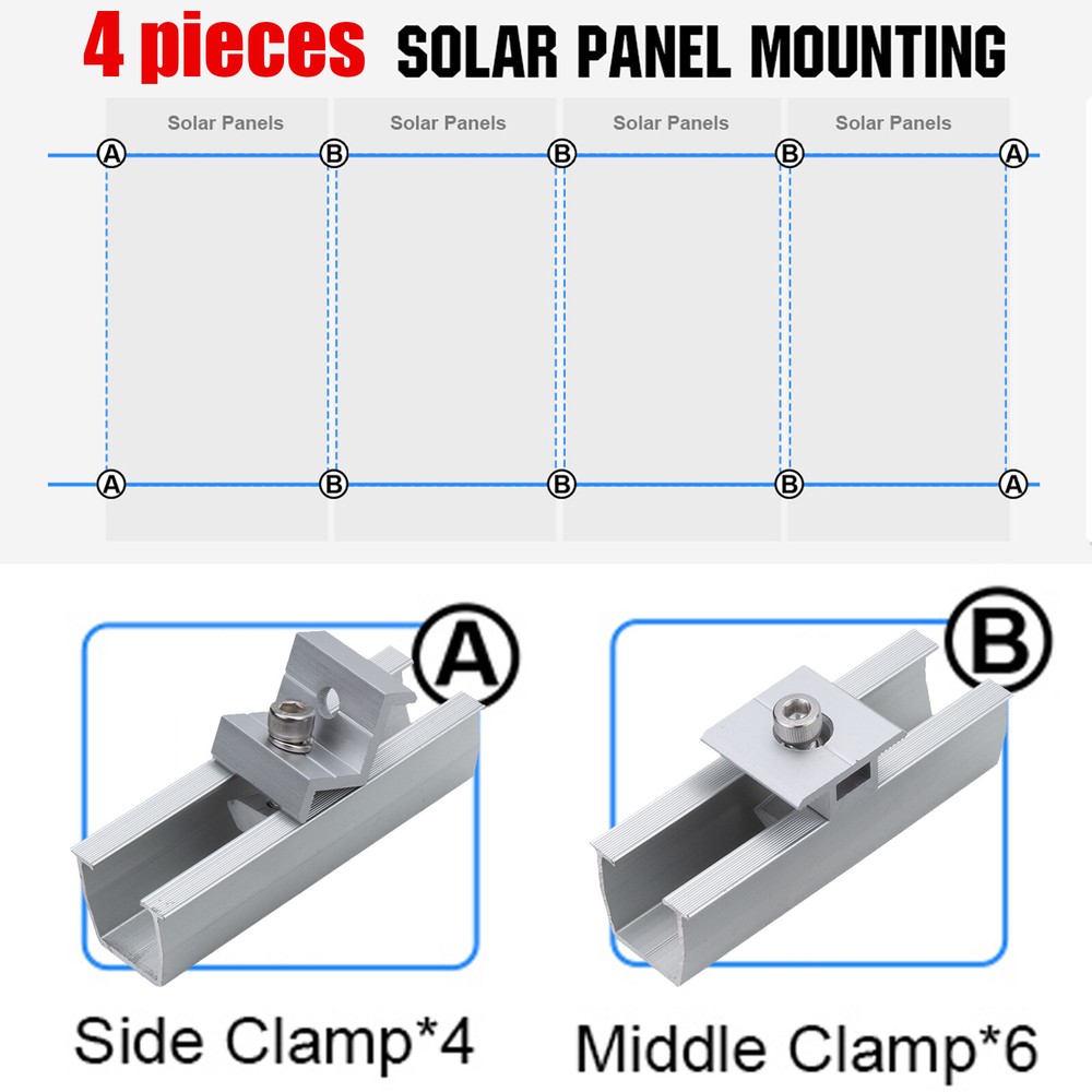 Solar Panel Mounting Brackets Kit Fixing Clamp Set System for 1-4x Solar Panels