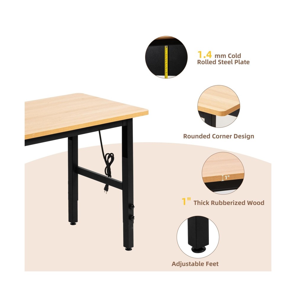 48" Adjustable Workbench with Power Outlets, Work Table for Garage, 2000 LBS ...