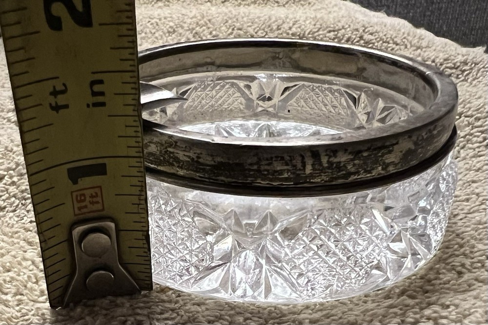 Antique Crystal & 800 Silver Rim Cigarette Ashtray