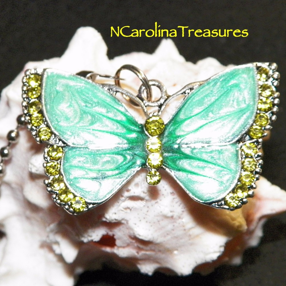 RETRO GREEN BUTTERFLIES BUTTERFLY SILVER CEILING FAN LIGHT SWITCH PULL LG PAIR