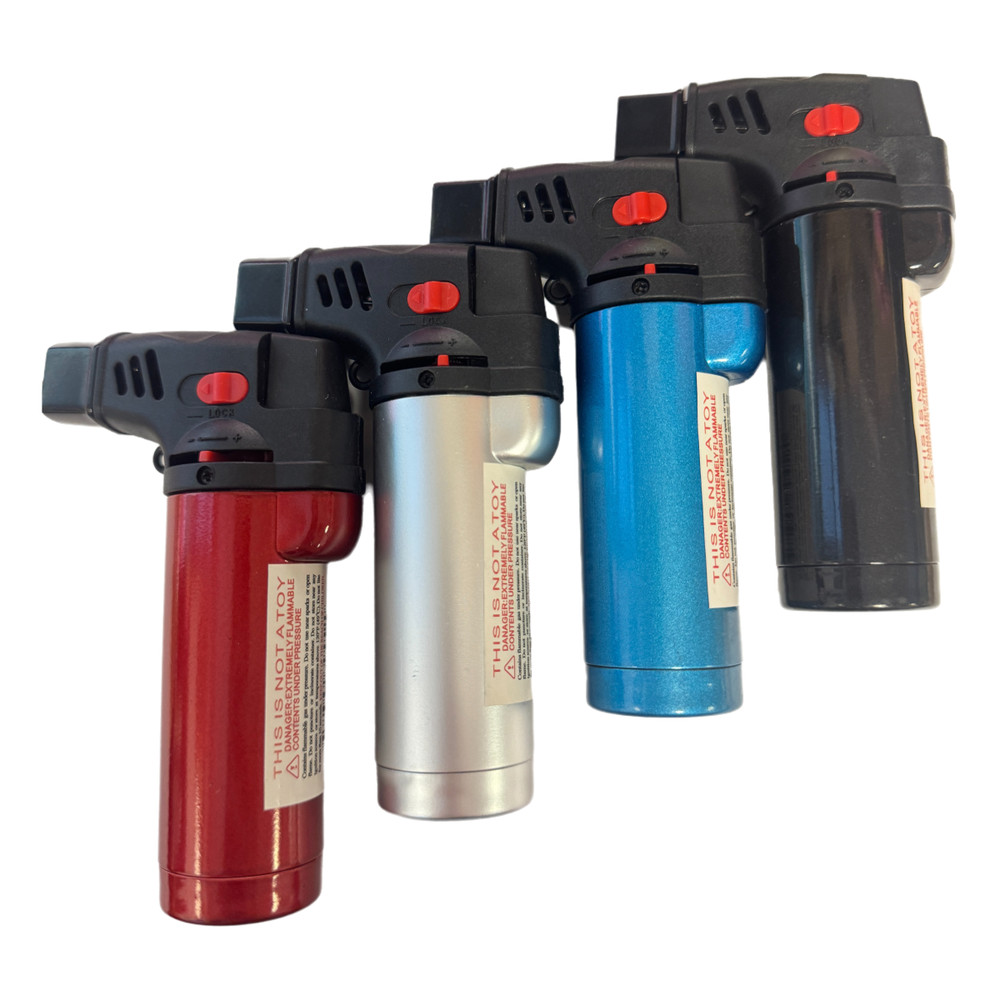 4 Pack Jumbo 4" Jet Flame Double Torch Refillable Lockable Windproof metalcolor