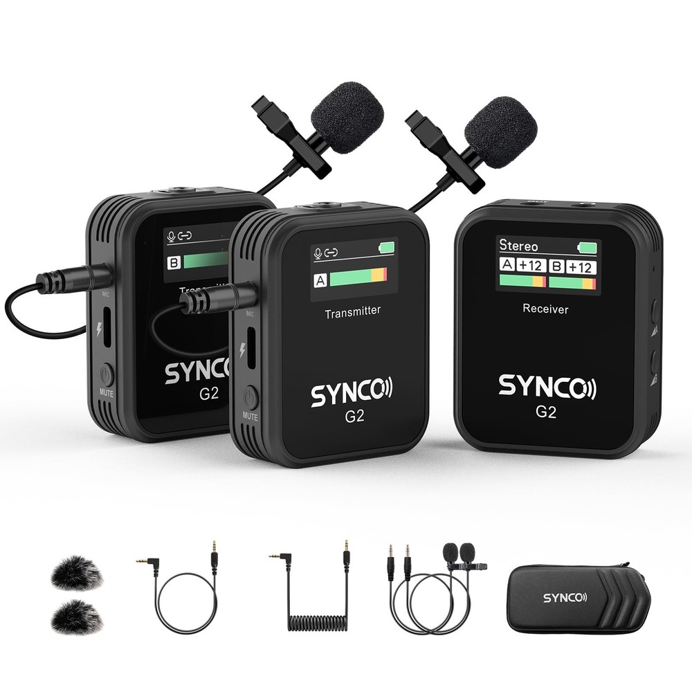 SYNCO G2(A2) 2.4G Wireless Lavalier Microphone Dual Transmitter Lapel Mic