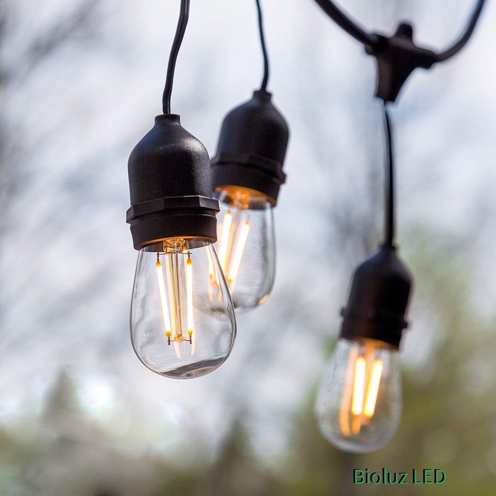 Outdoor String Lights, 48' String Black Wire with Clear Filament LED Bulbs