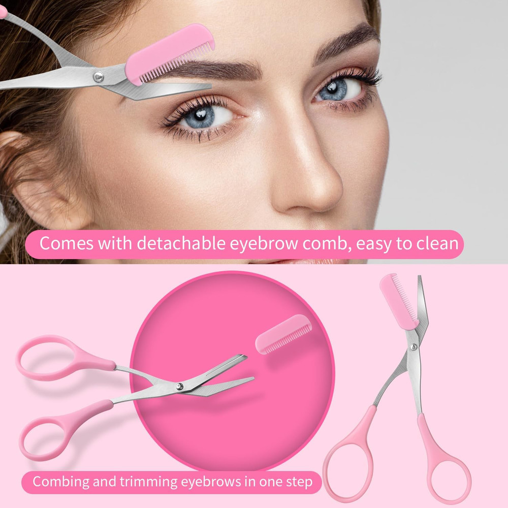 3Pcs-Eyebrow Scissors with Eyebrow Razor,Professional Eyebrow Trimmer Scissors w