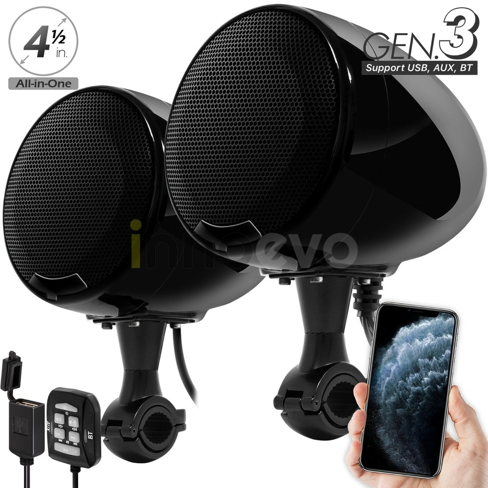 600W Motorcycle Bluetooth Wireless Speaker USB Audio System Stereo ATV UTV CanAm