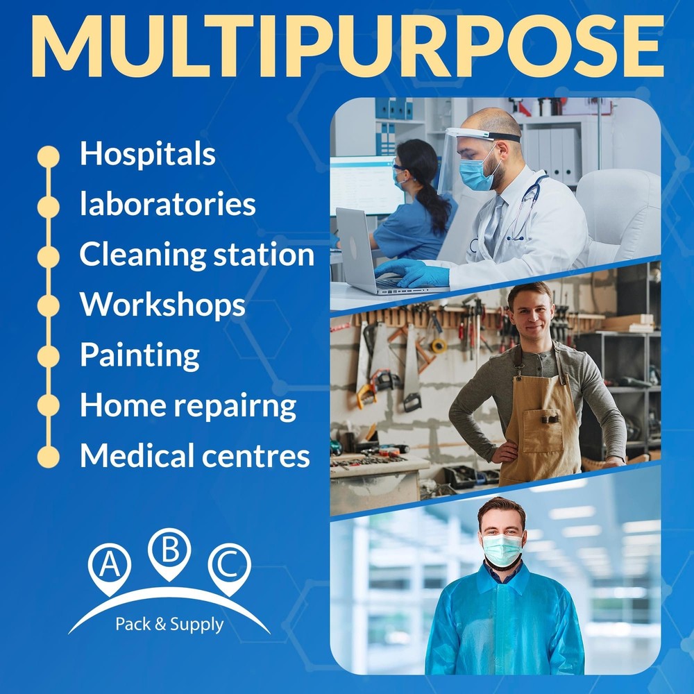 50-Pack XL Blue Disposable Lab Coats, Polypropylene with Hook & Loop