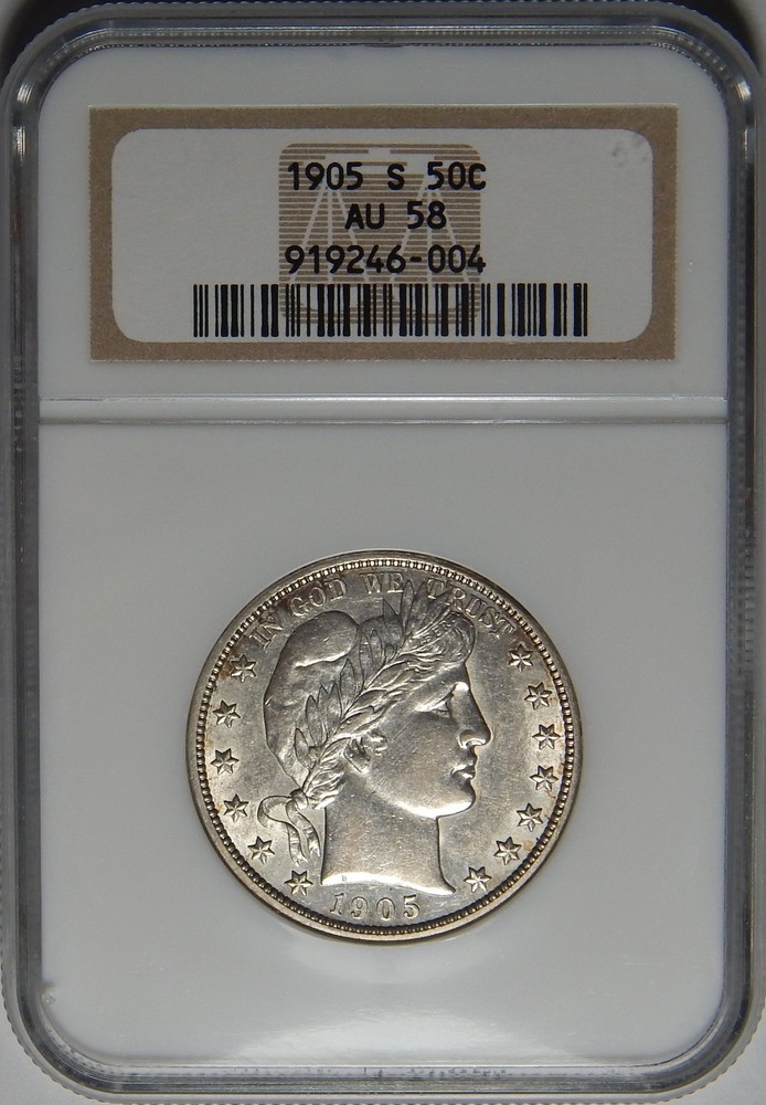 1905-S NGC AU58 BARBER HALF DOLLAR