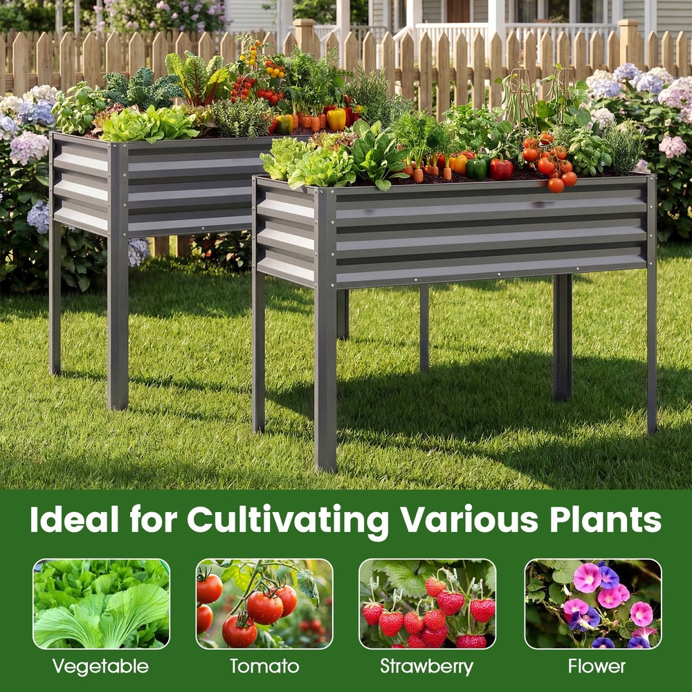 Raised Garden Bed with Legs, Electro-Coating Metal Large Elevated Planter Box