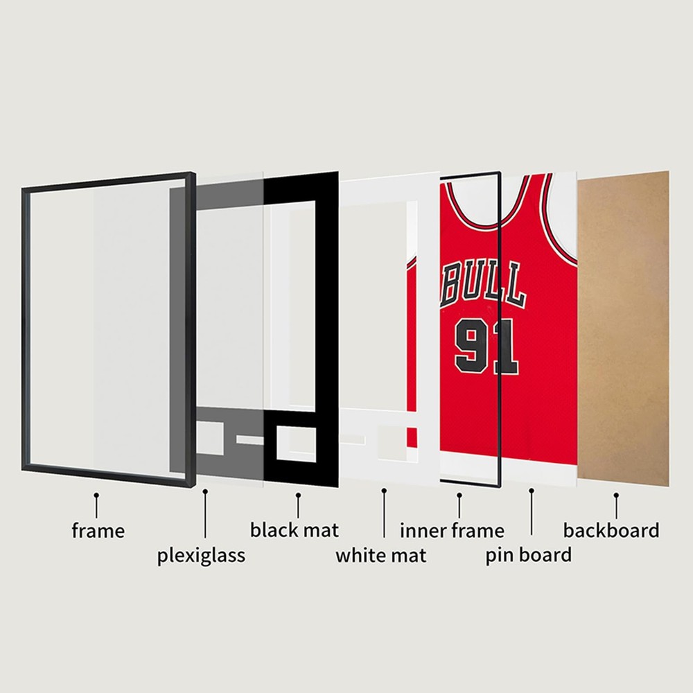 24x32 Aluminum Shadow Box Jersey Frame 1 Pack, Black Large Jersey Frame Display