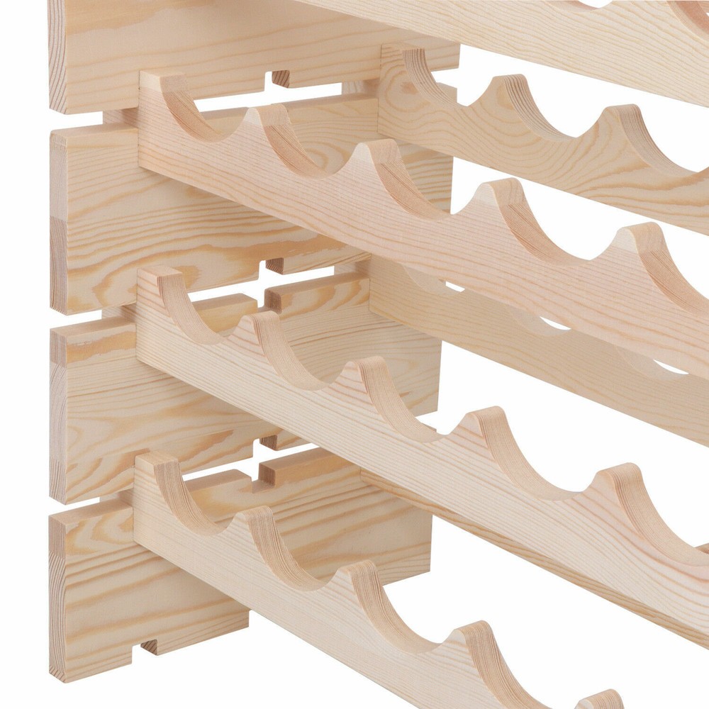 2PCS Wine Rack Natural Wood Holder Stackable Storage Display Shelve 96 Bottles