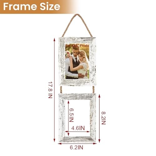 Wall Hanging Picture Frames Collage with 2 Opening Frames 5x7 Rustic White