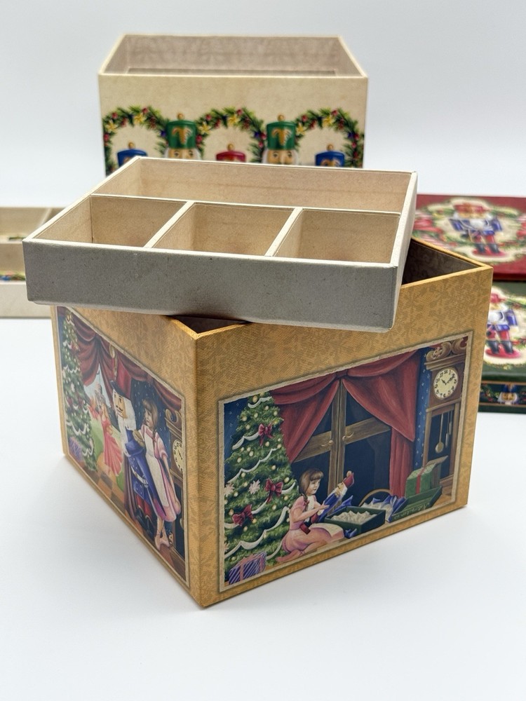 Nutcracker 3-Piece Decorative Nesting Storage Boxes Set w/ Trays Christmas