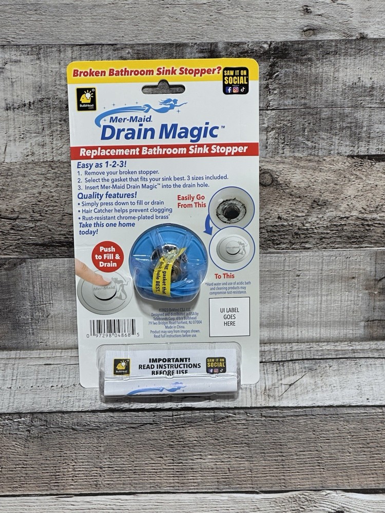 Mer-Maid Drain Magic Universal Sink Stopper, Instantly Replace Broken Stoppers