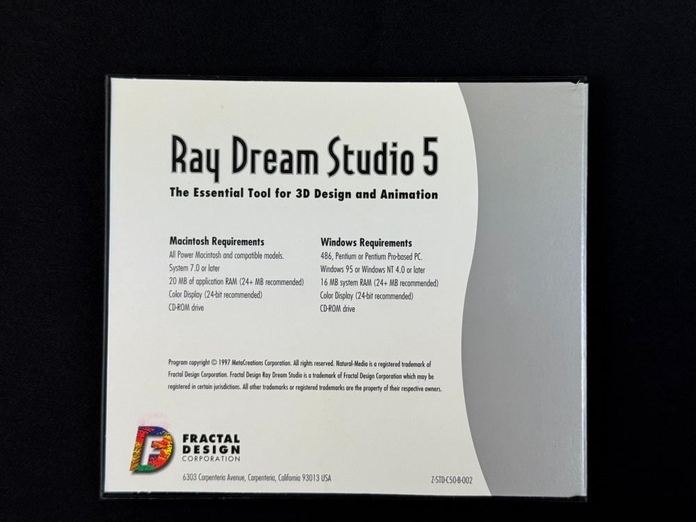 1997 Vintage Software for Mac & PC ~ Ray Dream Studio 5 3D Design