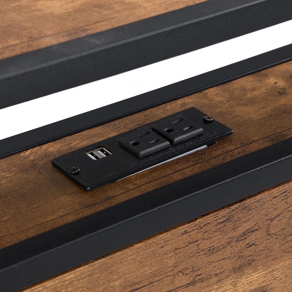 Full Size Metal Platform Bed Frame with Storage Headboard/USB Charging Station