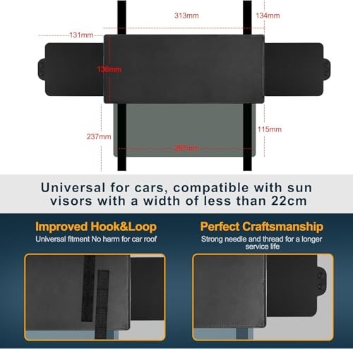 Sun Visor Extender for Car with 2 Side Sunshade, Polarized UniversalB Black