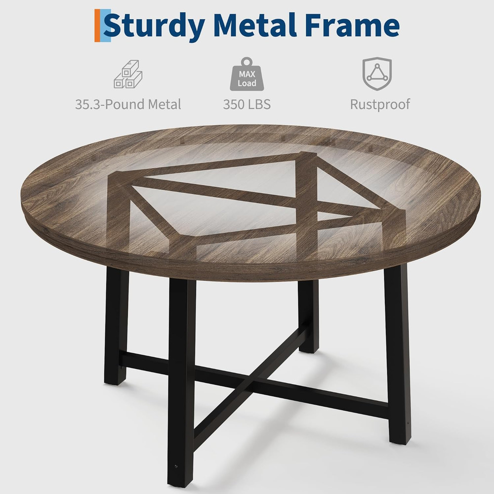 47" round Dining Table for 4, Kitchen Dining Room Table with Sturdy Metal Frame,