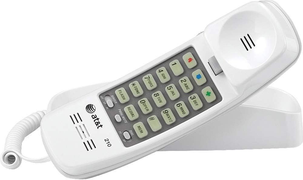 AT&T 210 Basic Trimline Corded Phone, No AC Power Required, White