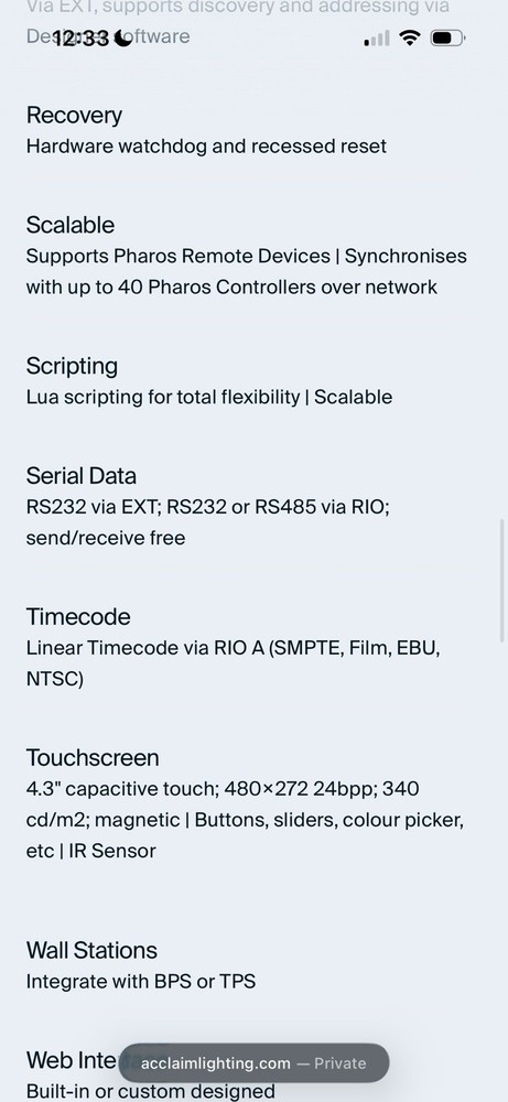 The Pharos TPC (Touch Panel Controller) Lighting Control